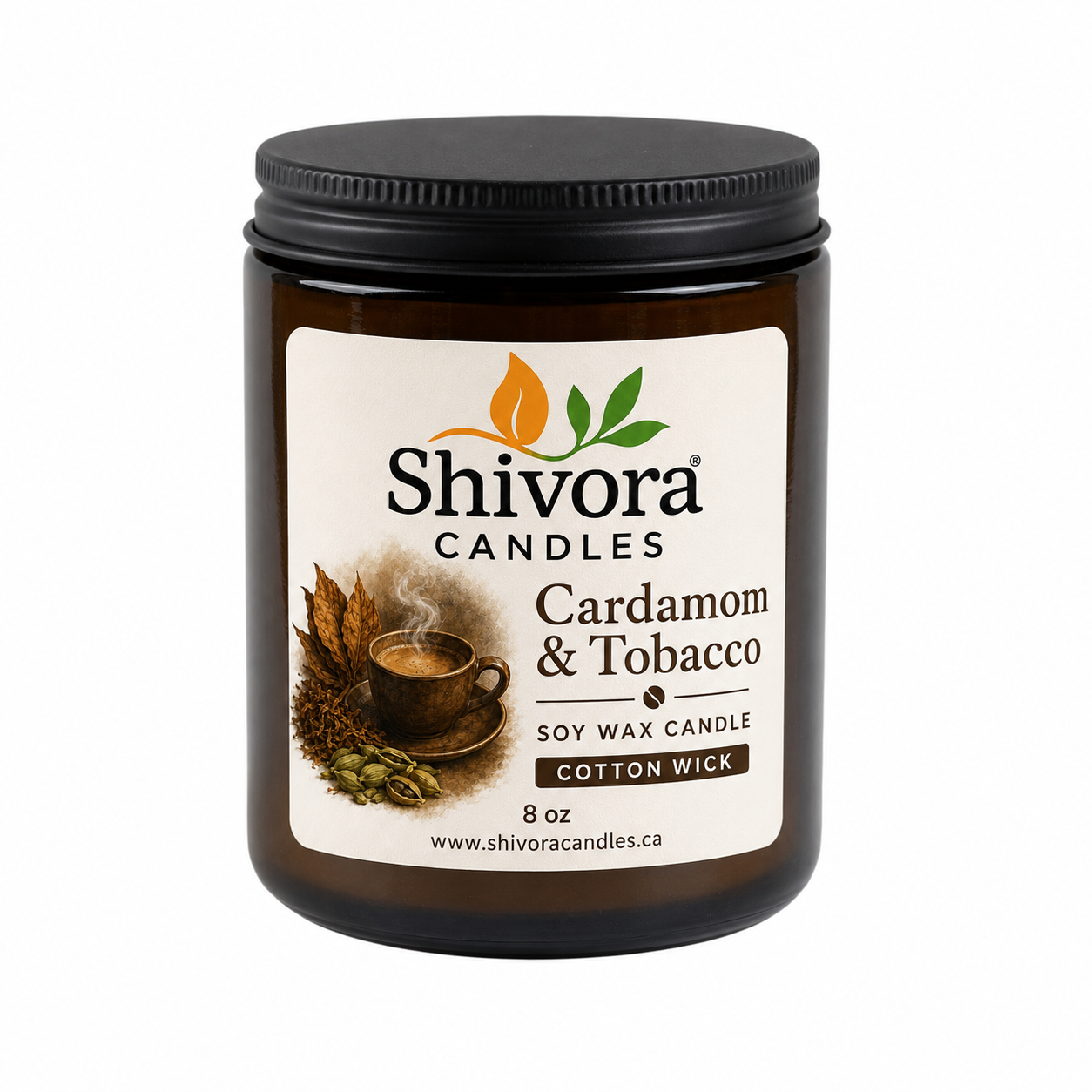 Cardamom & Tobacco Soy Candle 8 oz – Handmade Soy Candle Made in Canada with Cotton Wick | Shivora Candles